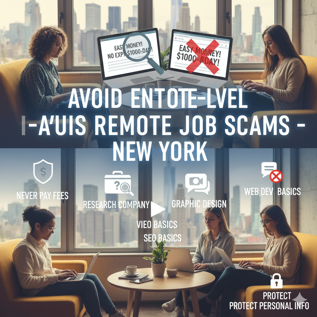 How can I avoid scams when searching for entry-level remote jobs in New York?