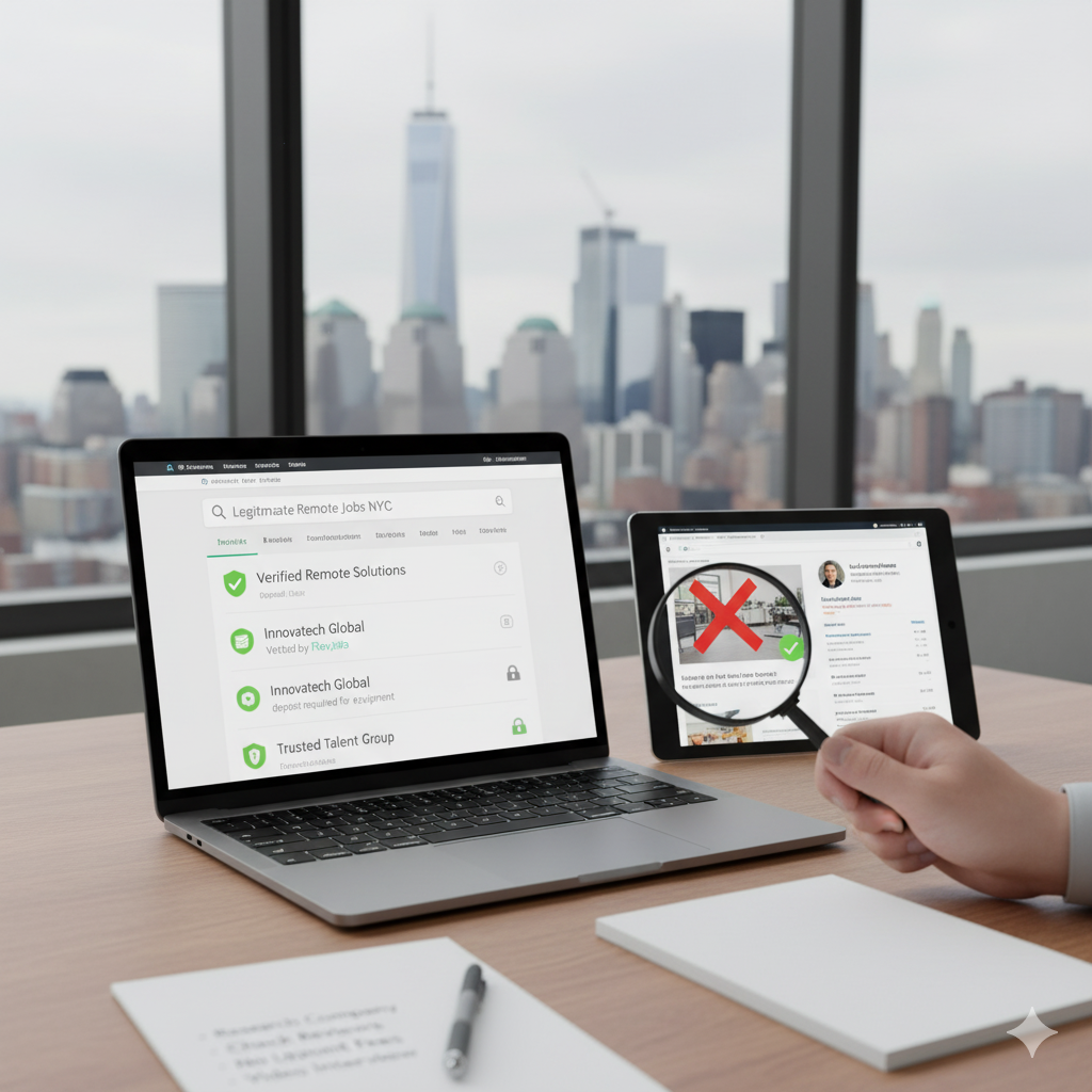 How do I find legitimate remote jobs online to avoid scams, especially in New York?