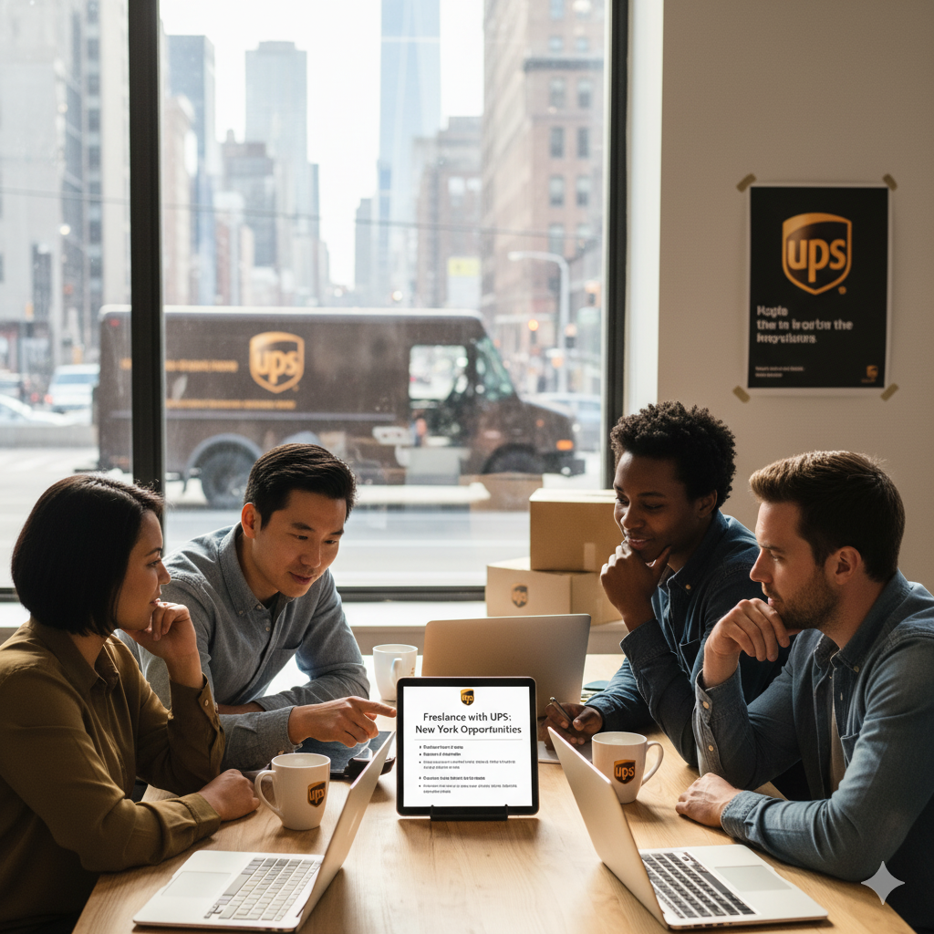 How can freelancers find remote work opportunities with UPS in New York?