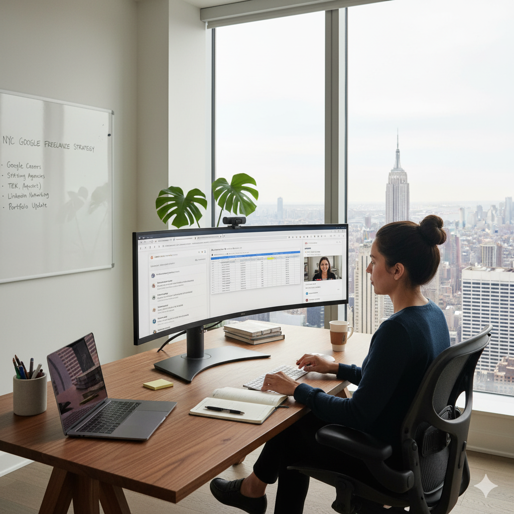 How can freelancers in New York get contract work at Google remotely?